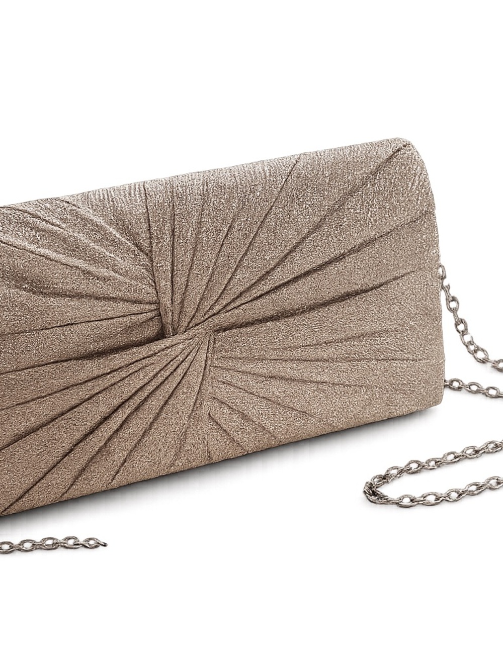 Metallic gold champagne Pleated Evening Clutch with Chain Strap